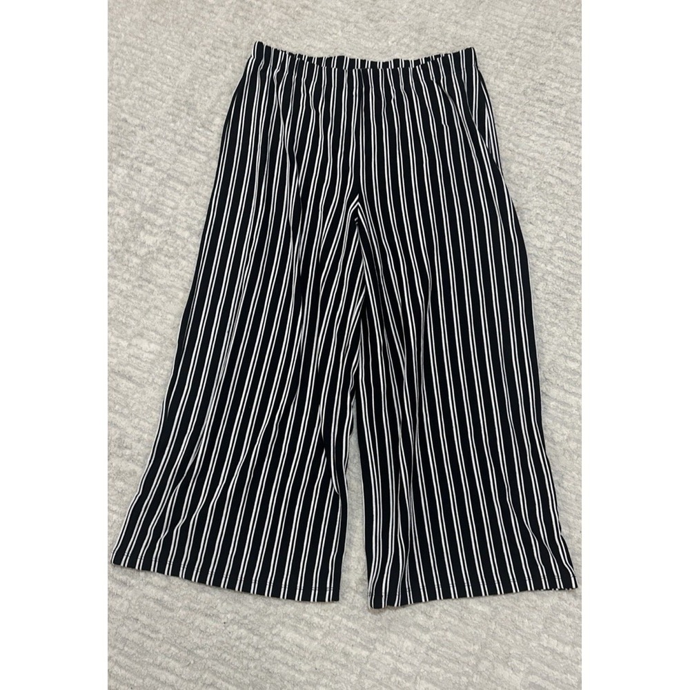Wild Fable Women's Black White Striped Wide-Leg Crop Pants Elastic Waist Large L